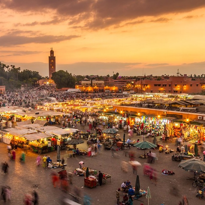 Jamaa el Fna market square, Marrakesh, Morocco, north Africa. Jemaa el-Fnaa, Djema el-Fna or Djemaa el-Fnaa is a famous square and market place in Marrakesh's medina quarter.