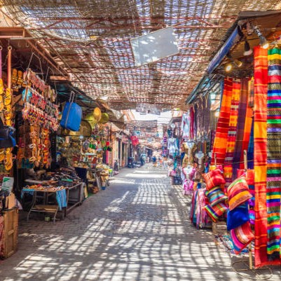 Souvenirs on the Jamaa el Fna market in old Medina, Marrakesh, Morocco